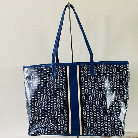 TORY BURCH Blue White Stripe Gemini Link Tote Bag - Picture 3 of 9